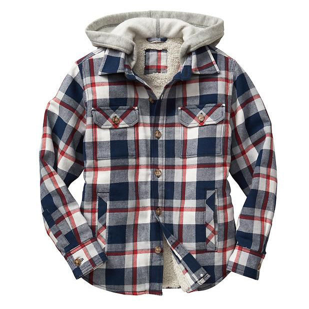 Autumn And WinterJacket Hooded Fake Two-piece Plaid Jacket.