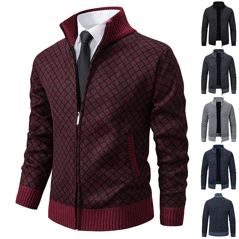 Men's Plaid Knitted Cardigan Jacket - Winter Warm Zipper Sweater