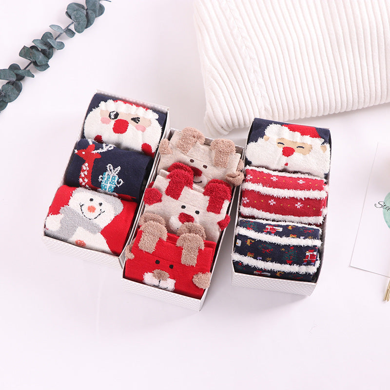 Cute Coral Fleece Christmas Socks Thickened Warm Home Floor Socks