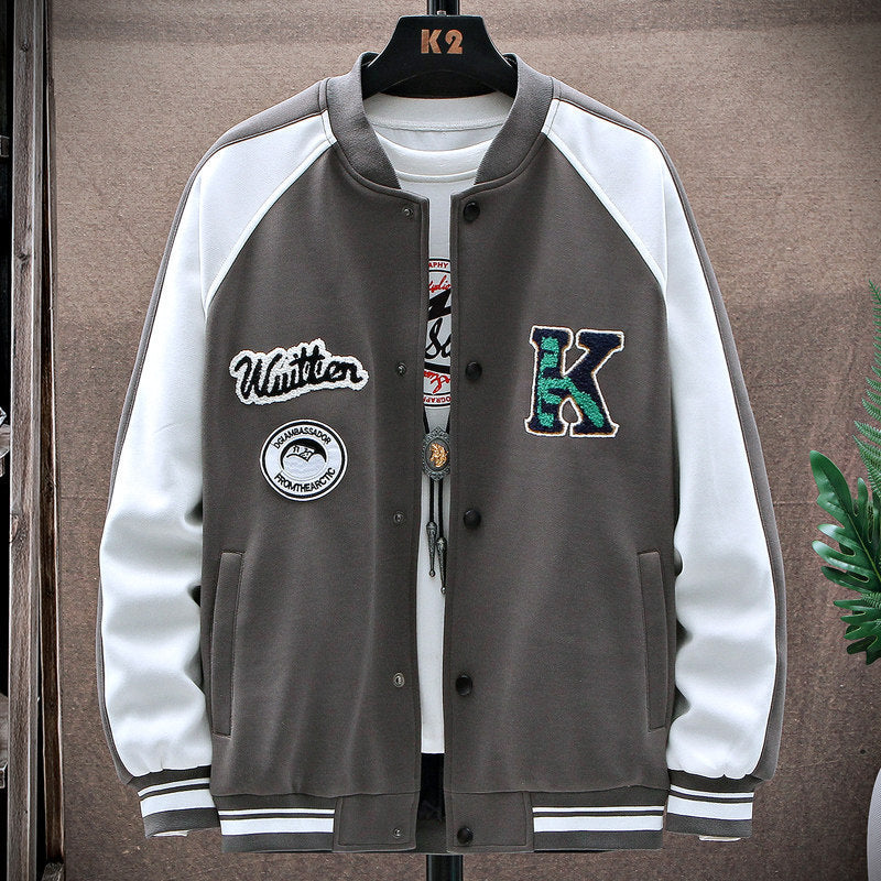Men's Baseball Collar Clothes Jacket Korean Style Trend Loose Outer Wear Sweater