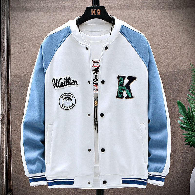 Men's Baseball Collar Clothes Jacket Korean Style Trend Loose Outer Wear Sweater