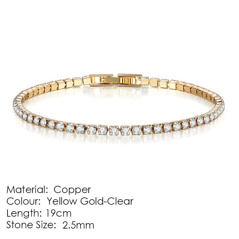2.5mm Single Row Full Diamond Crystal Bracelet Round Zircon Tennis Hip Hop