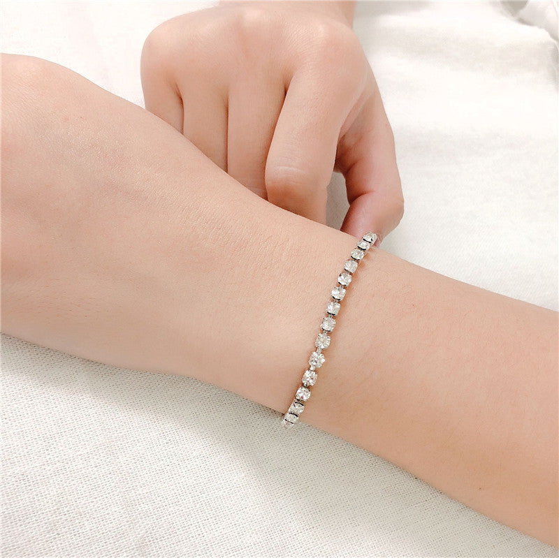 2.5mm Single Row Full Diamond Crystal Bracelet Round Zircon Tennis Hip Hop