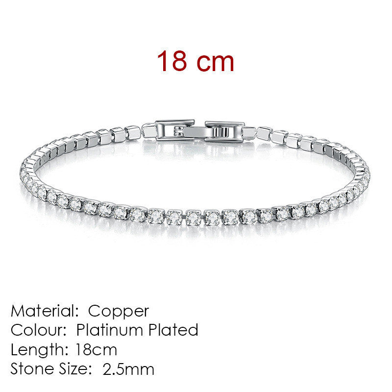 2.5mm Single Row Full Diamond Crystal Bracelet Round Zircon Tennis Hip Hop
