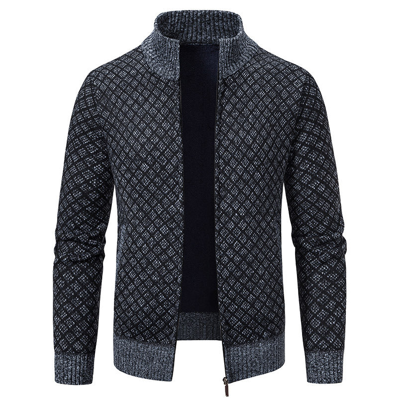 Men's Plaid Knitted Cardigan Jacket - Winter Warm Zipper Sweater