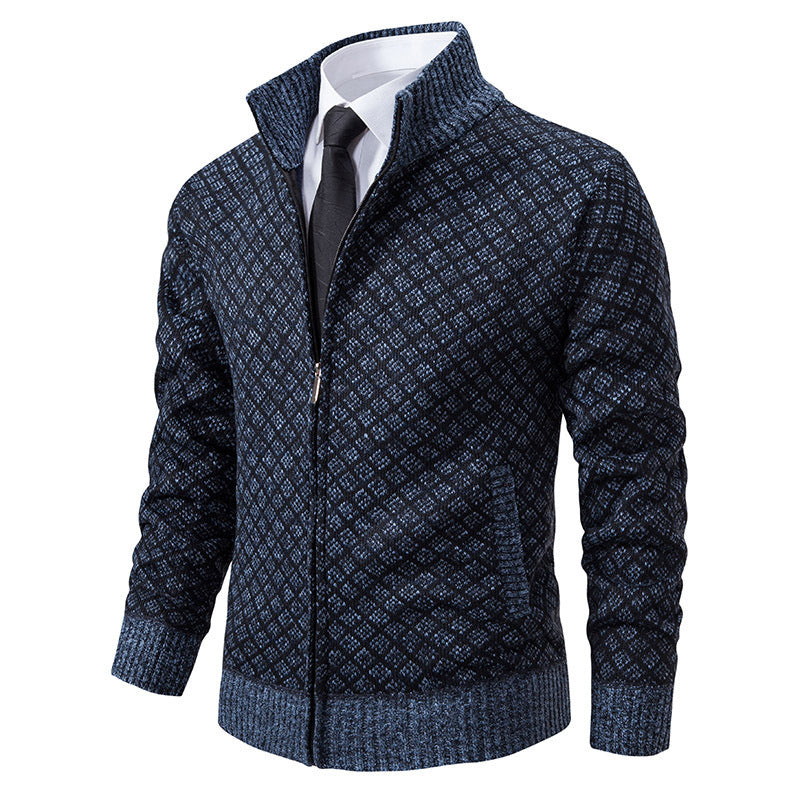 Men's Plaid Knitted Cardigan Jacket - Winter Warm Zipper Sweater