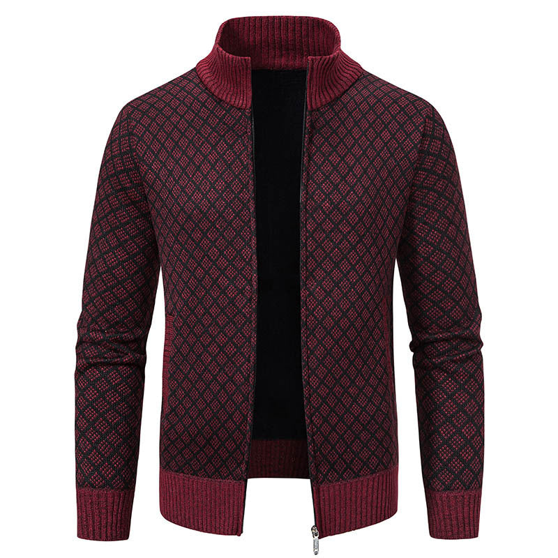 Men's Plaid Knitted Cardigan Jacket - Winter Warm Zipper Sweater