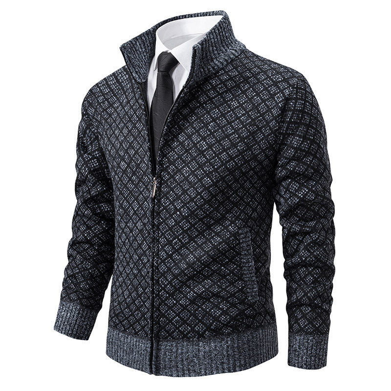 Men's Plaid Knitted Cardigan Jacket - Winter Warm Zipper Sweater