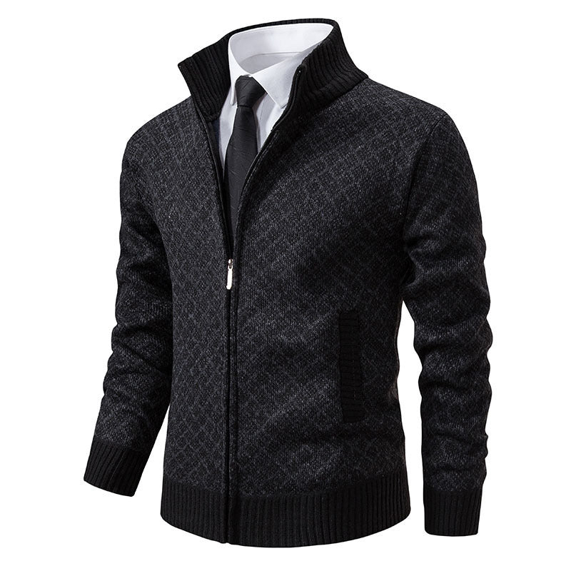Men's Plaid Knitted Cardigan Jacket - Winter Warm Zipper Sweater