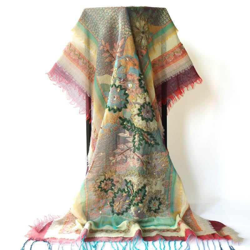 Creative Style Wool Handmade Travel Air Conditioning Embroidery Shawl Scarf