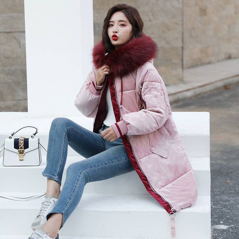 Women's gold velvet thick cotton-padded jacket