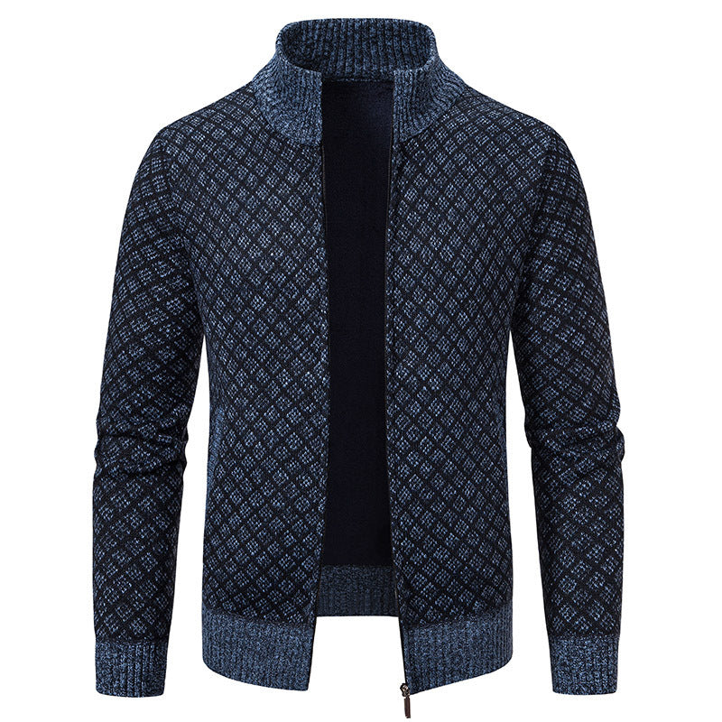 Men's Plaid Knitted Cardigan Jacket - Winter Warm Zipper Sweater