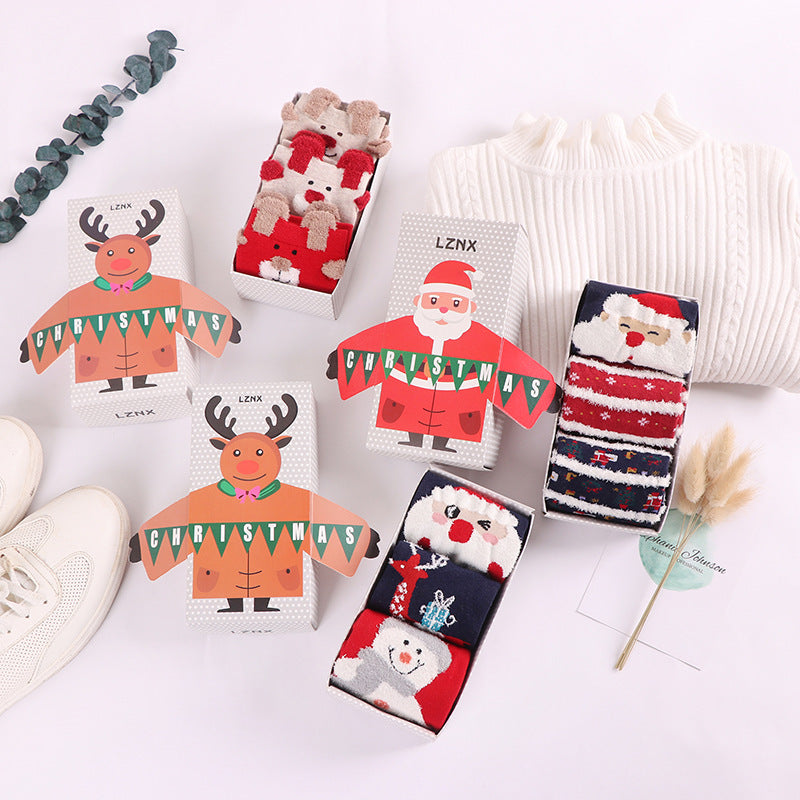 Cute Coral Fleece Christmas Socks Thickened Warm Home Floor Socks