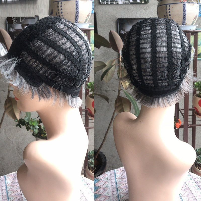 Granny Gray Middle-aged And Elderly Mother With Short Curly Hair