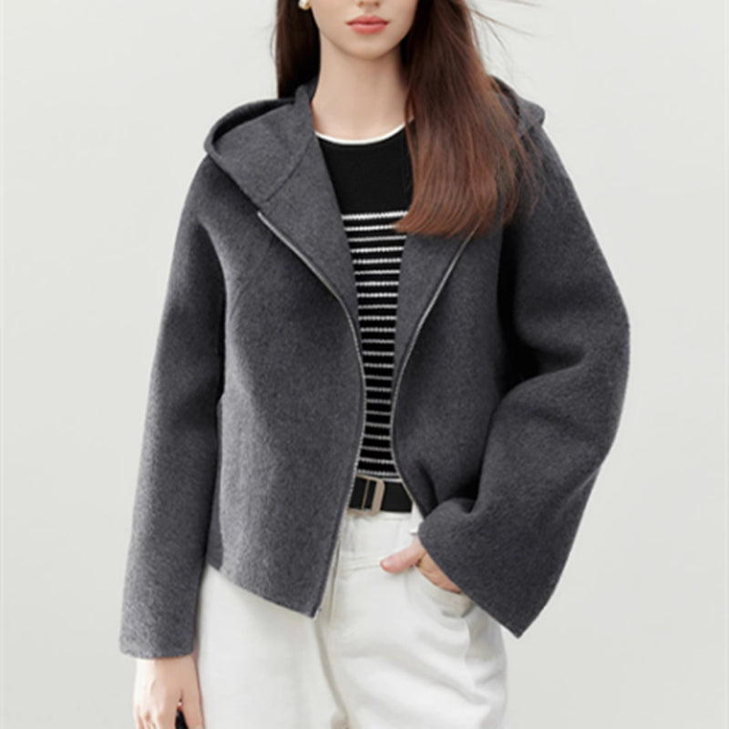 Gray Double-faced Woolen Goods Short Women's Coat