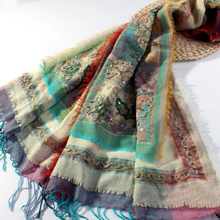 Creative Style Wool Handmade Travel Air Conditioning Embroidery Shawl Scarf