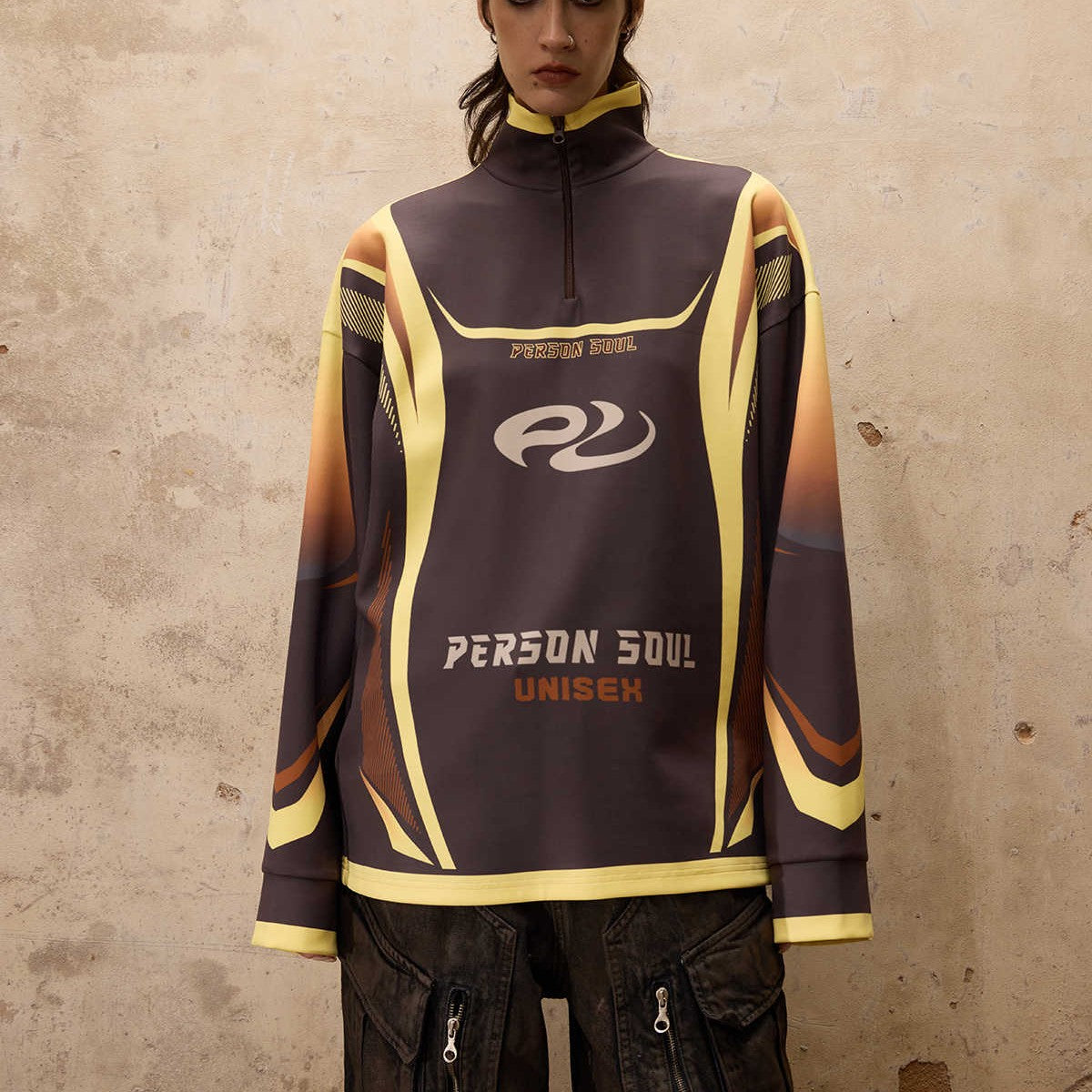 Racing-inspired Contrast-color Turtleneck Long-sleeve T-shirt