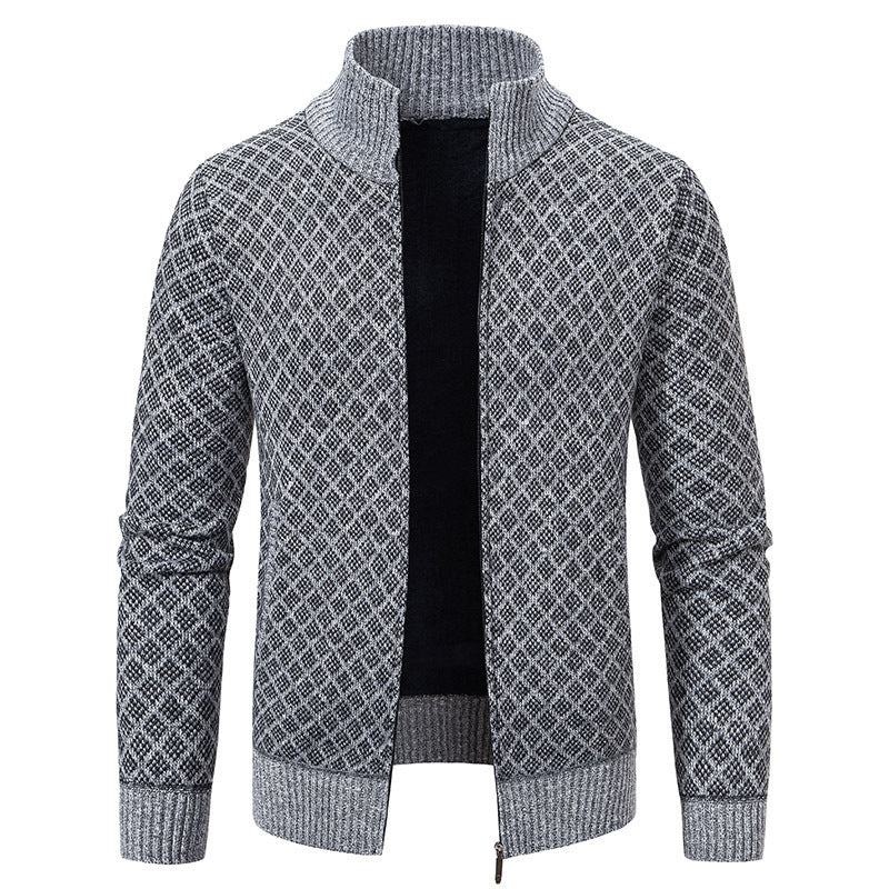 Men's Plaid Knitted Cardigan Jacket - Winter Warm Zipper Sweater