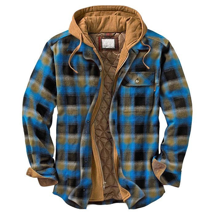 Autumn And WinterJacket Hooded Fake Two-piece Plaid Jacket.