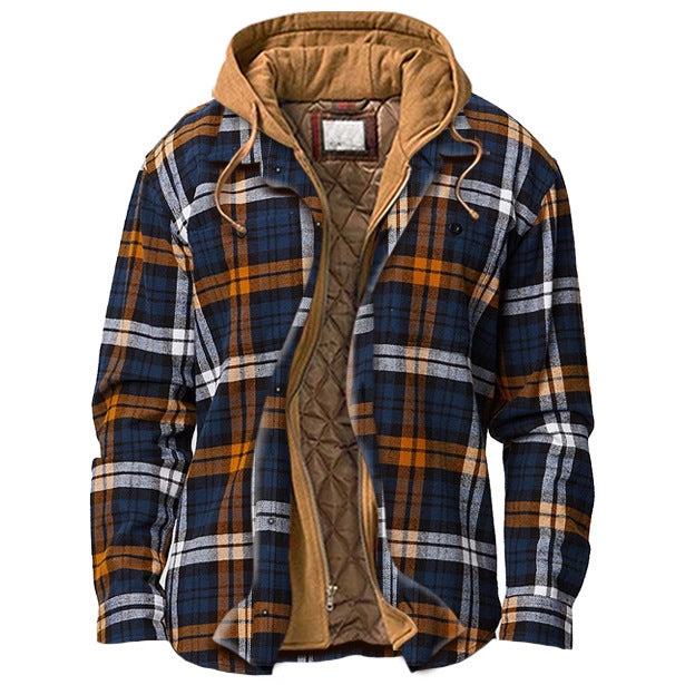 Autumn And WinterJacket Hooded Fake Two-piece Plaid Jacket.