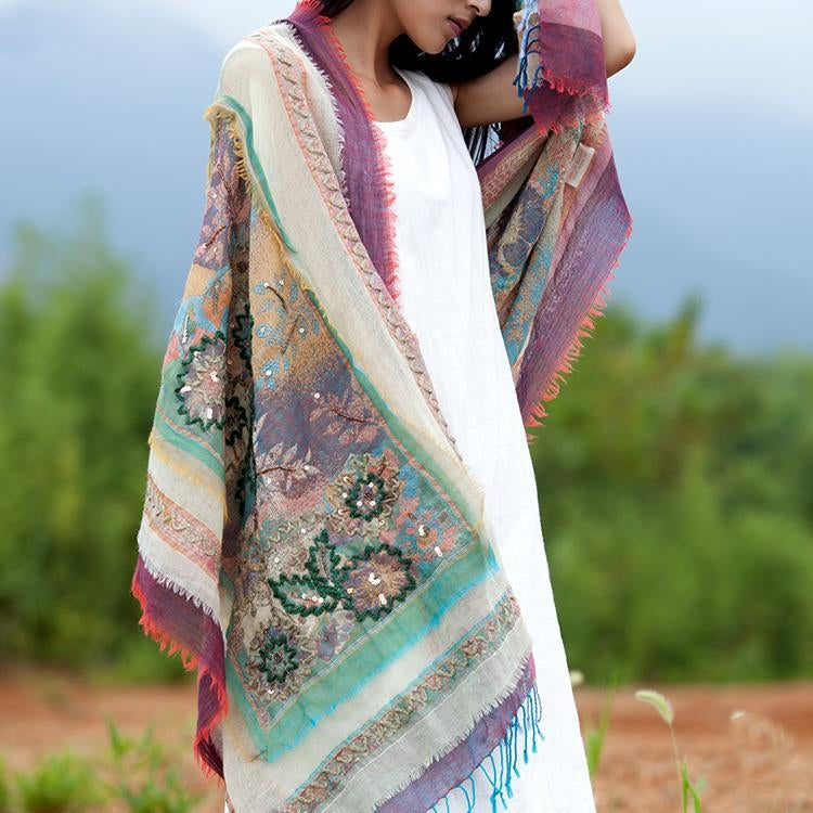 Creative Style Wool Handmade Travel Air Conditioning Embroidery Shawl Scarf