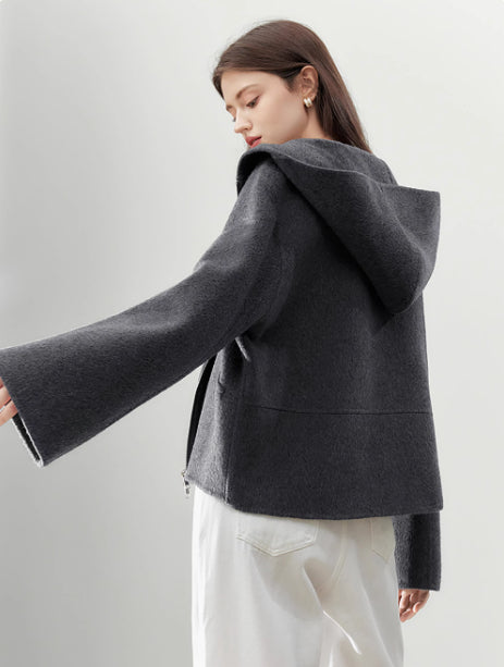 Gray Double-faced Woolen Goods Short Women's Coat