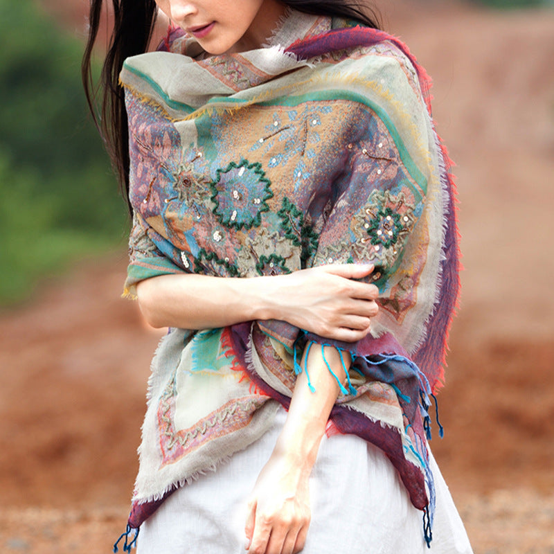 Creative Style Wool Handmade Travel Air Conditioning Embroidery Shawl Scarf