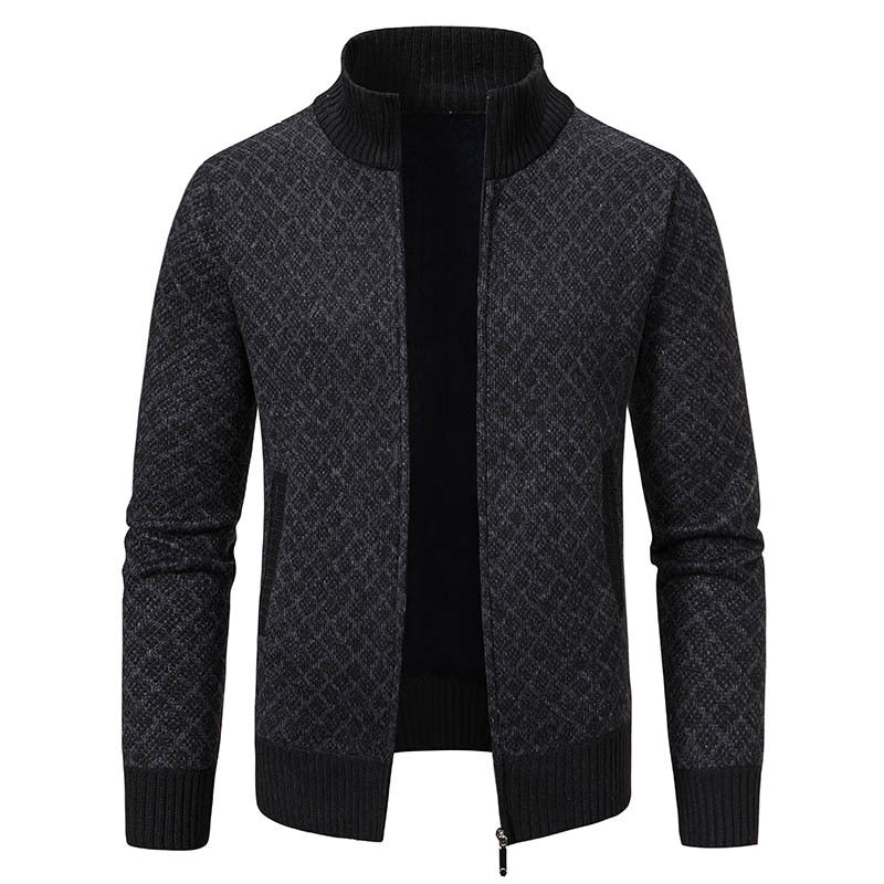 Men's Plaid Knitted Cardigan Jacket - Winter Warm Zipper Sweater