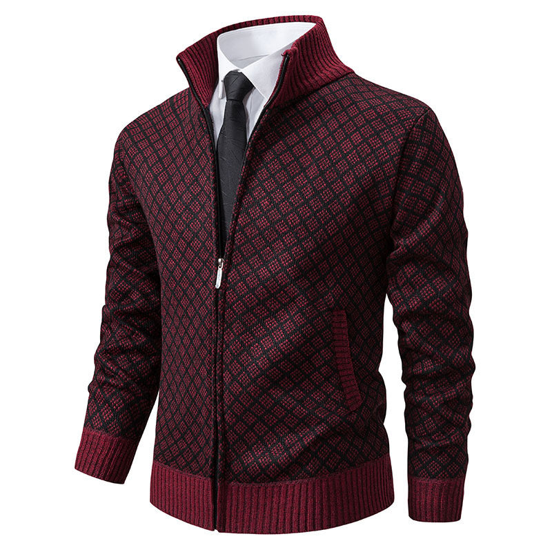 Men's Plaid Knitted Cardigan Jacket - Winter Warm Zipper Sweater