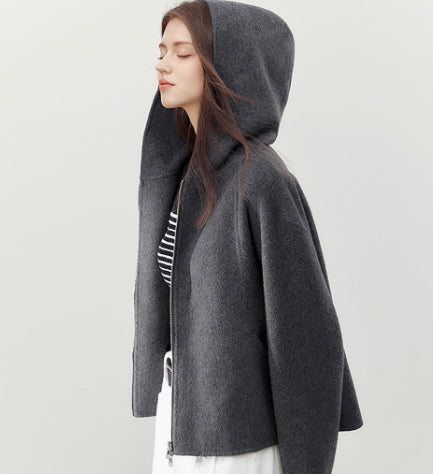 Gray Double-faced Woolen Goods Short Women's Coat